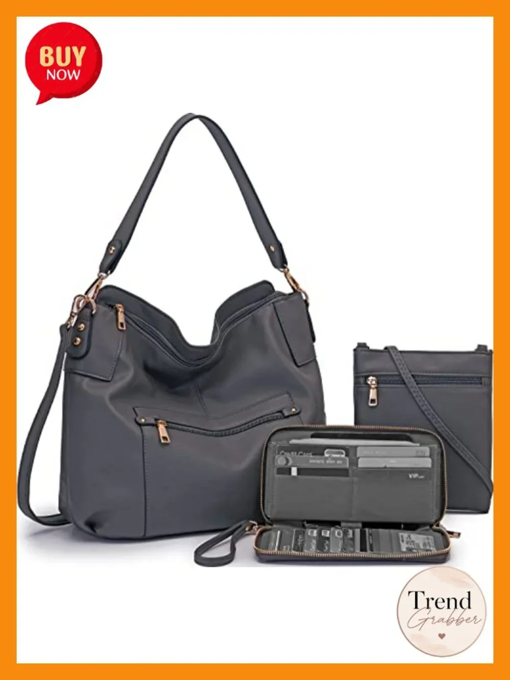 Large Hobo Crossbody Bag Wallet Set Women Faux Leather Shoulder Handbag